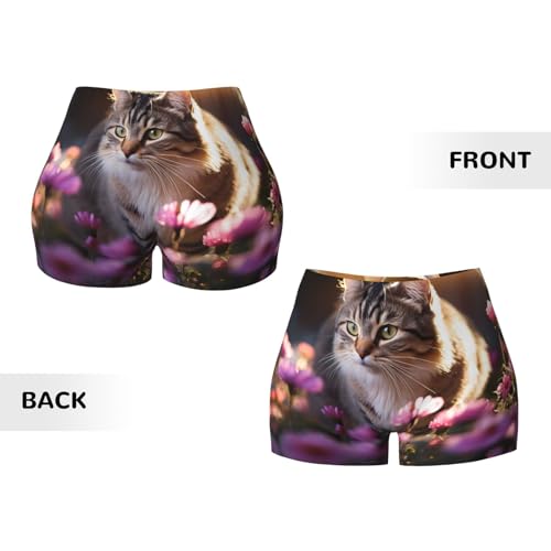 Flower Cat2 Pattern Sports Shorts, high Elastic Slim Fitness Pants, Suitable for Yoga/Leisure/Daily wear3