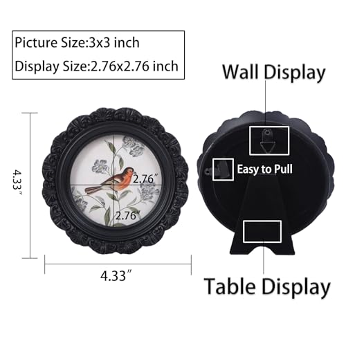 LIHOLO Vintage Picture Frames 3x3 Round Black Antique Picture Frames with Glass Front Handcrafted Rustic Home Decor for Wall Mount and Tabletop Gallery Wall Art