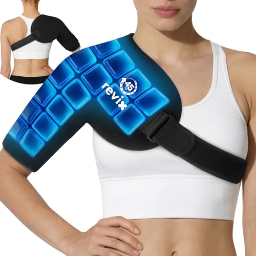 REVIX 45-Min Long-Lasting Shoulder Ice Pack Reusable Ice Packs for Shoulder & Arm with Ice Grid Design Flexible Gel Cold Compress Wrap for Rotator Cuff Relief Muscle Relaxation & Soothing Fatigue