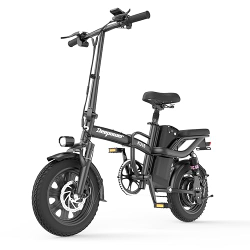 DEEPOWER 14 Zoll Elektrofahrrad mit abnehmbarem Akku mit 48 V und 17.5 Ah, Reichweite 42-60 km, Federung vorne, Elektrofahrrad für Erwachsene