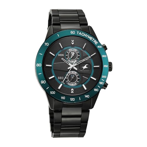 Image of Fastrack Overdrive Quartz Black Round Dial Men's Watch | Stainless Steel Strap Material | Watches for Men Analog - 3332KM01
