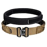 Excelente diseño: se puede abrir y cerrar fácilmente con la hebilla de liberación rápida. Este sistema de cinturón "interior/exterior" cuenta con un cinturón interior de 1.75 pulgadas y un cinturón exterior de 2 pulgadas, ambos se pueden utilizar por separado como un sistema de cinturón. Amplía la capacidad con el sistema Molle, la correa Molle corre toda la longitud del cinturón exterior para bolsa de mags, funda de pistola, bolsa de descarga y otros accesorios de cinturón.