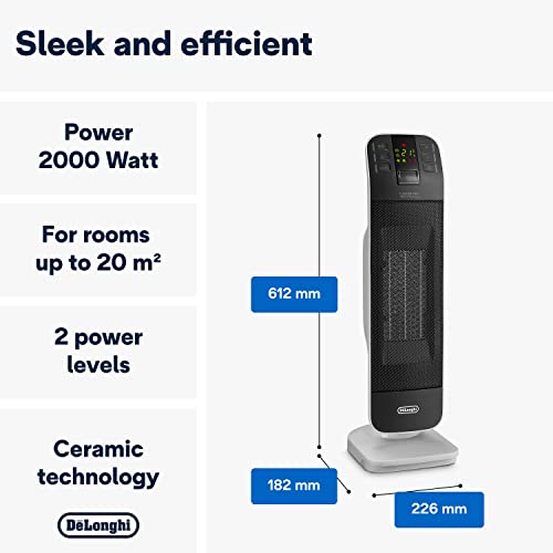 De'Longhi Bend Line, Remote controlled Ceramic Fan Heater 2kw, Digital Control Panel, Anti Frost Frunction,Oscillating base, Auto-Off, 24hr timer, For Rooms up to 60m3, HFX65V20, Black and White - Image 3