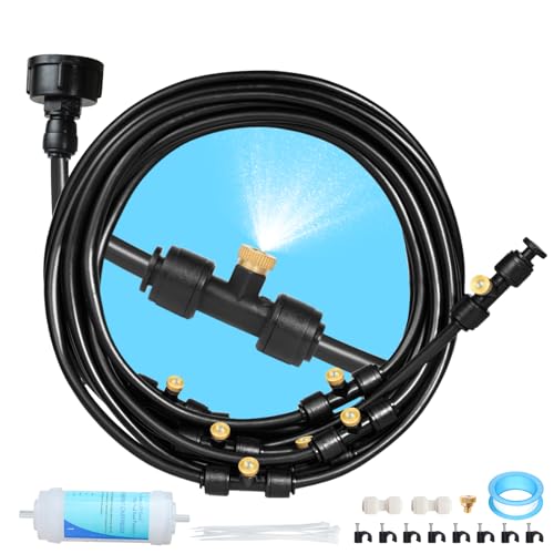 Eledom 35FT Mister for Outside Patio Misting Cooling System, 35FT (11M) Misting Line+7 Brass Mist Nozzles+Water Filter, Outdoor Mister System for Garden Greenhouse Trampoline Waterparke