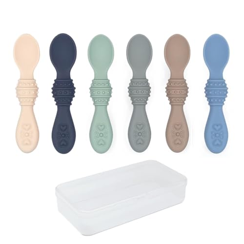 Image of Elk and Friends Silicone Baby Spoons | Travel Case Included | First Stage Infant Toddler Spoon | Baby Led Weaning Stage | Dishwasher Safe