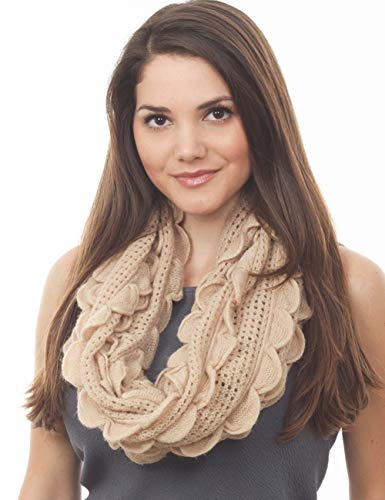 stylesilove Chic Oversized Ruffle Knitted Infinity Scarf (Oatmeal Cream)