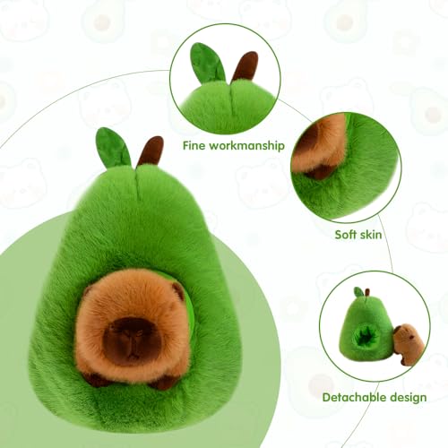 XPJBKC 2 in1 Capybara Kuscheltier, 35CM Capybara in Avocado Plüschtier, Niedlich Avocado Plüschtier, Abnehmbare Cute Plushies, Super Weiche Gefüllte Spielzeug Plüsch für Home Deko
