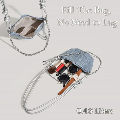 Denim Purse for Women Cute Mini Jean Shoulder Bag Compact Y2K Crossbody Crescent Croissant Handbag3