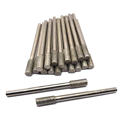 Bloepum 20 Pcs Diamond Grinding Bits 4mm Cylinder Head Grinding Bit Rotary Diamond Burr Set for Most Rotary Tool Bit Grinder