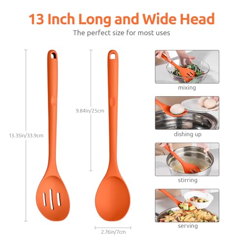 Image of U-Taste Silicone Spoons Set of 2, 13.3 inch Long Large Mixing Spoon, Orange