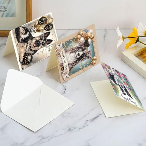 Image of 6 Packs Diamond Painting Greeting Card Kits Diamond Art Dog Laser Effect Greeting Cards Animal Special Shaped Diamond Art Greeting Card Arts Crafts for Christmas Birthday Thanksgiving Day(30x15cm)