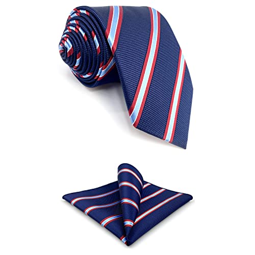 S&W SHLAX&WING Corbata Flaca con Bolsillo Pañuelo Rayas Azul Marino con Rayas Rojas para Traje 6cm Slim