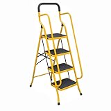 GMLSD Ladders,Household Four-Step Ladder, Indoor Handrail Ladder Non-Slip Metal Outdoor Ladder/Yello