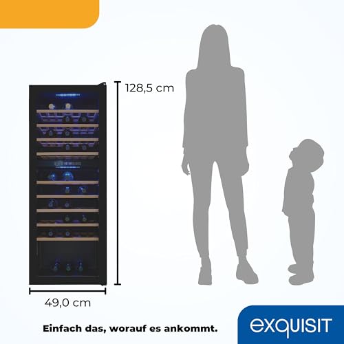 Exquisit Weinkühlschrank 2 Zonen, Platz für 78 Flaschen, 194 Liter, Umluftventilator, 9 Holzablagen, Digitale Temperaturanzeige, WS2-78-GTE-160G schwarz