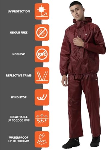 Image of Wildcraft Men Rain Jacket | Hooded Waterproof Design With Adjustable Drawstring & Elasticated Cuffs | 100% Polyester Breathable Fabric For Monsoon Travel & Daily Wear