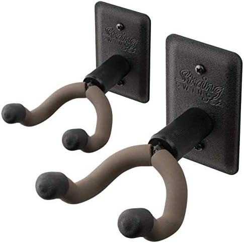 String Swing Guitar Hanger - Holder for Electric Acoustic and Bass Guitars - Stand Accessories Home or Studio Wall - Musical Instruments Safe without Hard Cases - Black Heavy Duty Steel BCC11K 2-Pack