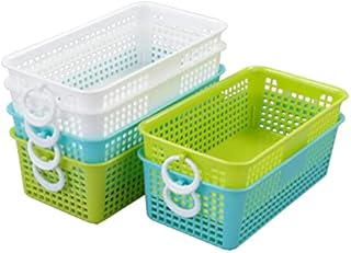 Fosly Set of 6 Rectangular Plastic Storage Baskets, Plastic Handy Basket