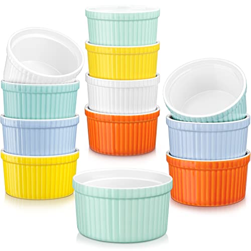 Förmchen porzellan, LOVECASA 12 teilig Muffins Förmchen Set Schälchen für Soufflé, creme brulee, Fondants, Dessert und Obst, bunt Cover