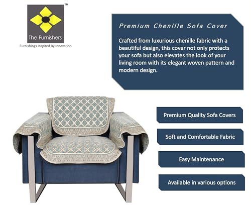 Image of Premium Chenille Woven Anti-Slip 1 Seater Sofa Cover with Arm Rest | L-Shape Sofa Seat Protector for Living Room | Durable & Stylish Slipcover - Teal