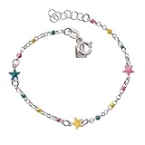 Minoplata Pulsera infantil estrellas y bolitas de colores en Plata de ley 925