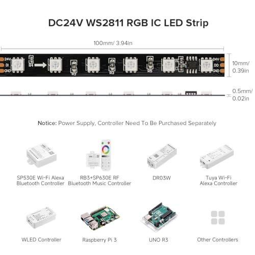 WS2811 DC24V 32FT RGB indirizzabile LED Pixel Strip 600 LED 100 pixel Full Colour Nero PCB IP30 Non impermeabile Funziona con Arduino/Raspberry/etc Impedisce la caduta di tensione - Illuminazione - Immagine 1
