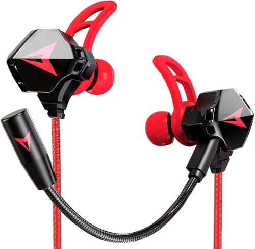 KASOTT Battle Buds Pro In-Ear Gaming Headset with Dual Microphone, Mute and Volume Control, Wired for Mobile Gaming, Switch, Xbox One, PS, PC (Red)