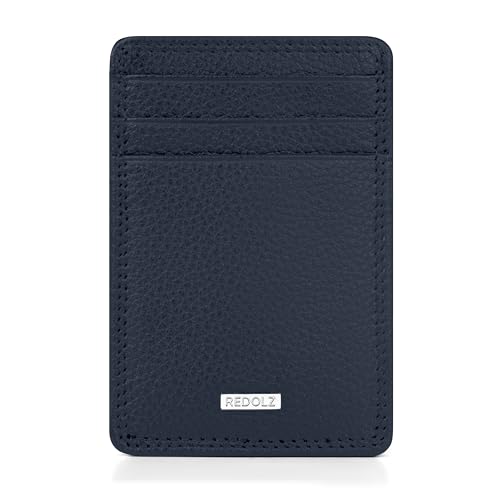 REDOLZ Leder Geldklammer/Kreditkartenetui Slim | RFID-Schutz & 3 Kreditkartenfächer & 2 Steckfächern | Maße 7 x 0 5 x 10 cm