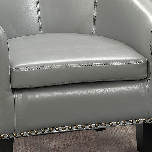 Rosevera Milo Duilio Club Style Barrel Armchair For Living Room, Faux Leather, Standard, Dove Gray #TOP6