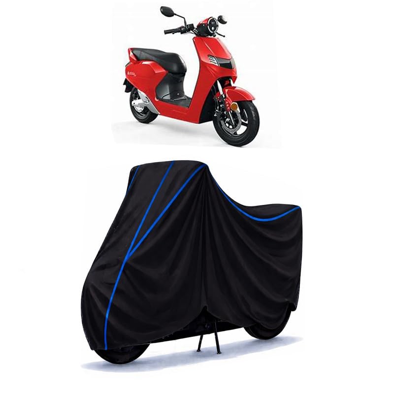 Image of Scooty Cover Water Resistant for Bounce Infinity E1 Standard | Universal Scooter & Bike Cover | Heavy Duty UV Dust, Rain & Scratch Protection Weather Indoor Outdoor | Black with Blue Piping