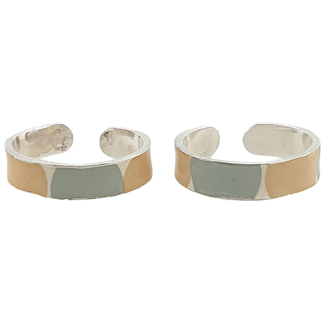 925 Sterling Silver Green And Yellow Enamel Paint Toe Ring Bichhiya For Women (4.00 Grams)-image-35