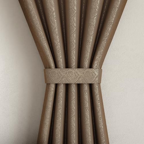 Image of Wakefit Jacquard Room Darkening Curtain | Light Blocking Upto 70% | (9 x 3.9 ft) | Door Curtain | Set of 2 | Reduces Noise | Machine Washable | Smash |Diamond Light Brown