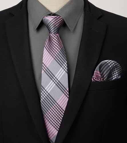 Image of HISDERN Mens Dress Shirt with Tie Pocket Square Set Classic Button Down Shirt Matching Tie Long Sleeve Shirts
