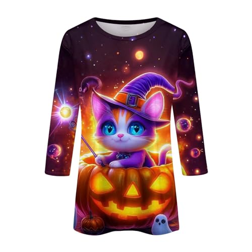 Cute Funny Halloween Shirts for Women Plus Size 3/4 Length Long Sleeve Womens Tops Witch Gothic Renaissance Shirt