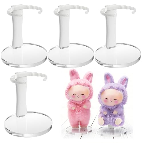 Image of Adjustable Doll Stand for Sitting & Standing Positions - Premium Acrylic Base Display Holder for 3-7 inch Figures (White 4 Set)
