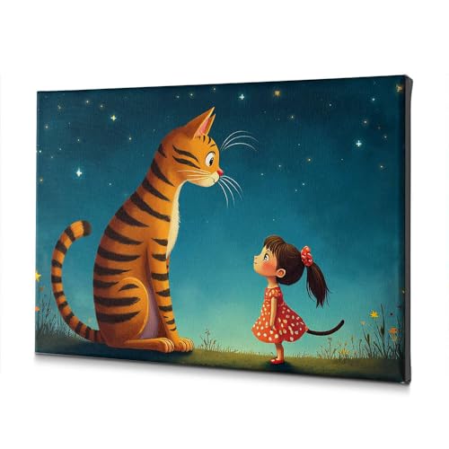 Tableau de salle de bain deco tigre et fille sur toile 20 x 30 cm