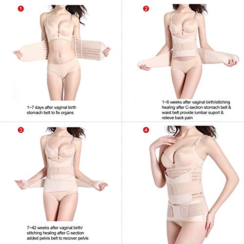 3 in 1 Postpartum Belly Wrap, Women C Section Girdle Belt Post Partum Support Recovery Band Beige
