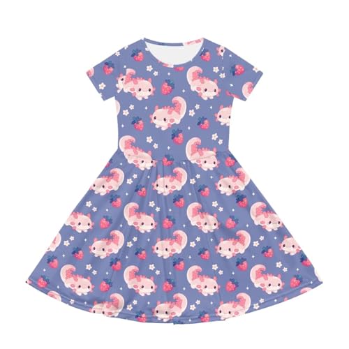 Image of Girls Dress with Pockets Basic Short Sleeve High Waist Swing Skater Dress School Party Dress for Kids