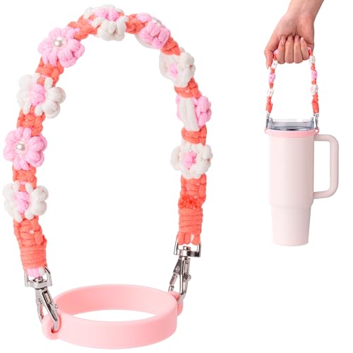 Image of Water Bottle Handle Strap Compatible with Owala & Stanley Cups | Hand-Woven Lanyards Silicone Cup Sling, Carrier, Holder with Strap for Outdoor Sports Camping Hiking Travel