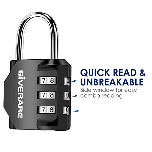 Giverare 2 Pack Combination Lock, 3-Digit Padlock Keyless, Resettable Luggage Locks For Backpack, Gym & School & Employee Locker, Weatherproof Travel Lock For Fence, Backyard Gate, Hasp, Case-Black #TOP6