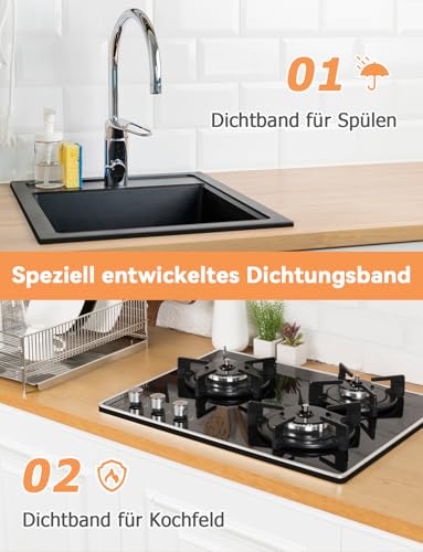 BESPOTCL Dichtungsband für Ceranfeld, Kochfeld und Einbauspülen, 5m x 7mm x 2mm, inklusive Schaber