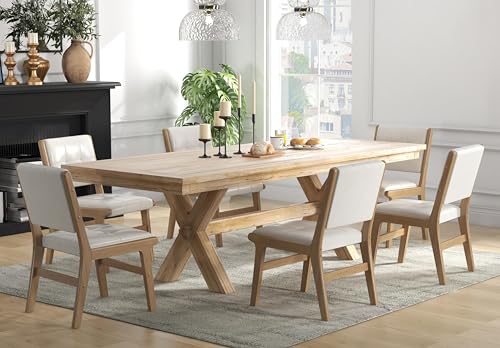 Image of KCC Modern PU Leather Dining Chairs Set of 2, Upholstered Kitchen Chairs with Solid Wood Legs and Comfortable Seat for Dining Room Lounge Bedroom(White)