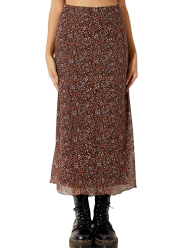 Avanova Women'S Ditsy Floral High Waist Skirts Lettuce Trim Summer Boho A Line Midi Skirt A Brown Xx-Large thumb #2