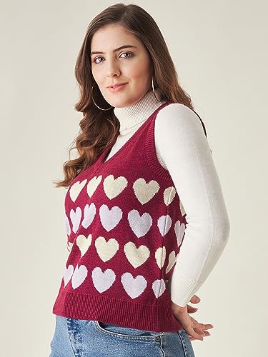 Image of Modeve Printed V Neck Sleeveless Sweater for Women||Winterwear||