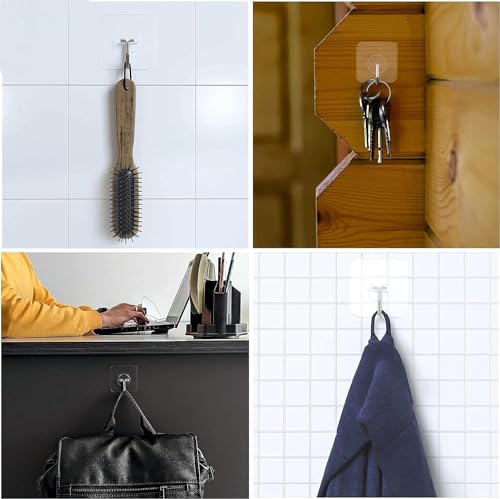 Image of KUCHYNE Adhesive Hooks for Hanging Heavy Duty Wall Hooks Self Adhesive Towel Coat Hooks Waterproof Transparent Hooks for Bathroom Shower Kitchen Keys Door Outdoor Home Improvement(Pack of 15)