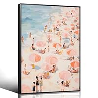 Xianyojafa Summer Beach Canvas Wall Art, Coastal Cowgirl Aesthetic Room Poster, Pastel Pink Endless Seaside Swimming Print, Preppy Beachy Vibe Umbrella Painting for Girls Bedroom Dorm 8x12in Unframed
