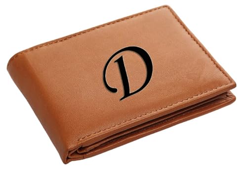 Image of Pu Leather Wallet for Men and Boys Alphabet Name Wallet Gifts for Men | Personalized with Name & Charm Purse - (Color-Tan) (D, Tan)