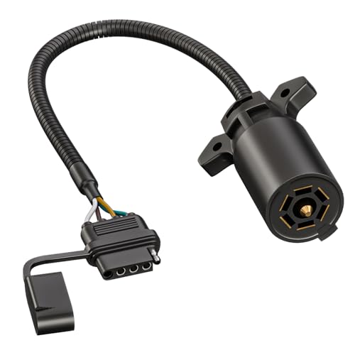 Goupchn 7 Way Blade to 4 Way Flat Trailer Plug Adapter 1ft/30cm 7 Pin Round to 4 Pin Trailer Wiring Connector Cable for Trailer, RV, Lights