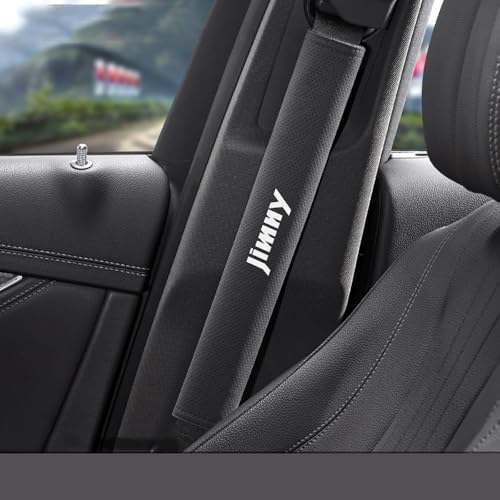 スズキ ジムニー シートベルトカバー シートベルトパッド シートベルトショルダー スエード素材 延長タイプ 長いサイズ マジックテープ取り付け 専属車種文字カスタム レザー 2個セット (ジムニー, ブラック)