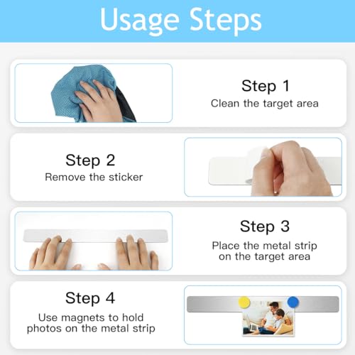 Image of Climberty 4 Pack Magnetic Stainless Memo Board Strip Message Board with 20 Pcs Color Magnets, Adhesive Backing Bulletin Bar Board for Office, Home, Photo Wall, Documents and Fridge (Silver)