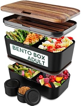 Umami Large Bento Box Adult Lunch Box 51 oz, Space-Saving Nestable Design w/4 Utensils, 2 Sauce Jars, Versatile, Leakproof Bento Lunch Box, Microwavable, Dishwasher Safe Lunch Containers For Adults